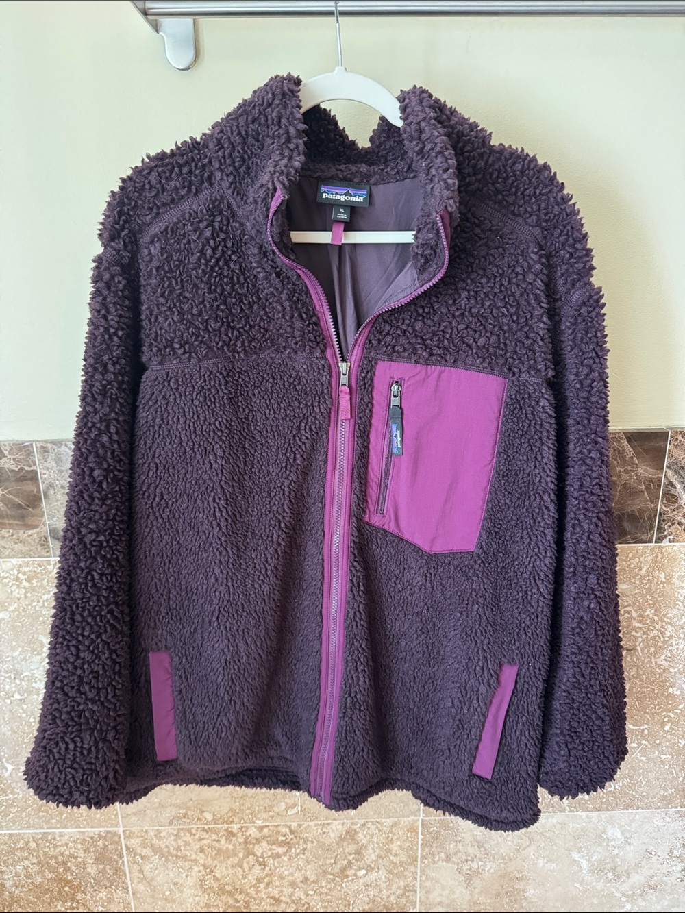 Patagonia Dark Purple Sherpa Jacket with Magenta Accents